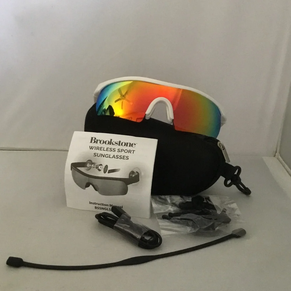 Brookstone White Frame Rainbow Mirrored Sports Sunglasses